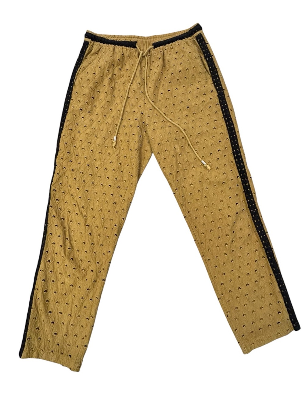 Anthropologie Striped Eyelet Womenโs Joggers Yellow Black Small Casual Stretch